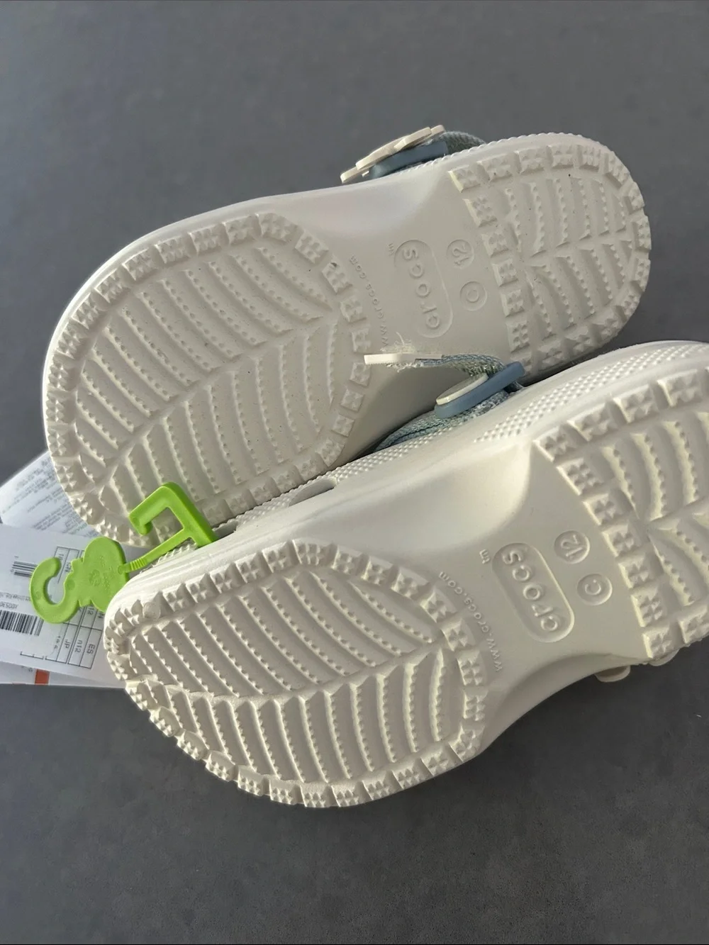 NWT girls white Crocs with denim detail